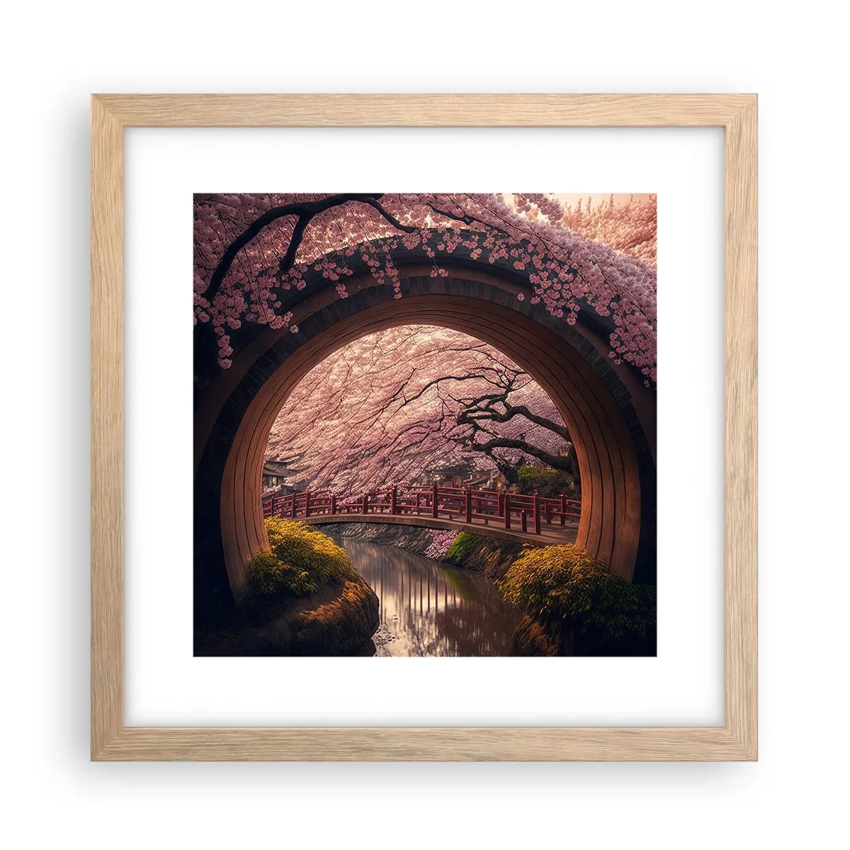Plakát v rámu světlý dub - Japonské jaro - 30x30 cm