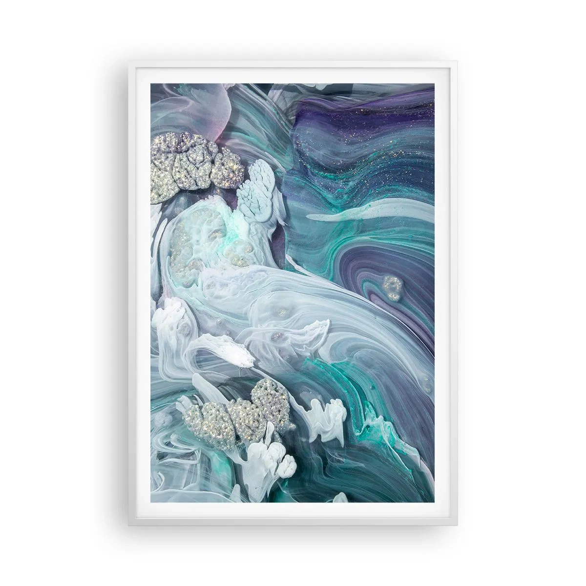 Plakát v bílém rámu - Proudy modré - 70x100 cm