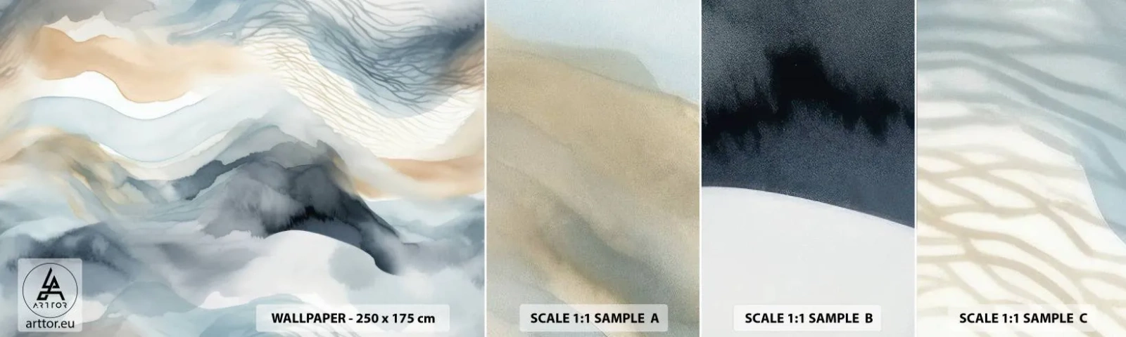 Vzor Fototapety Samolepicí Deluxe Sticker - Abstrakce sněhu a mlhy - Kus, vodové barvy, Minimalismus - 100x30 cm