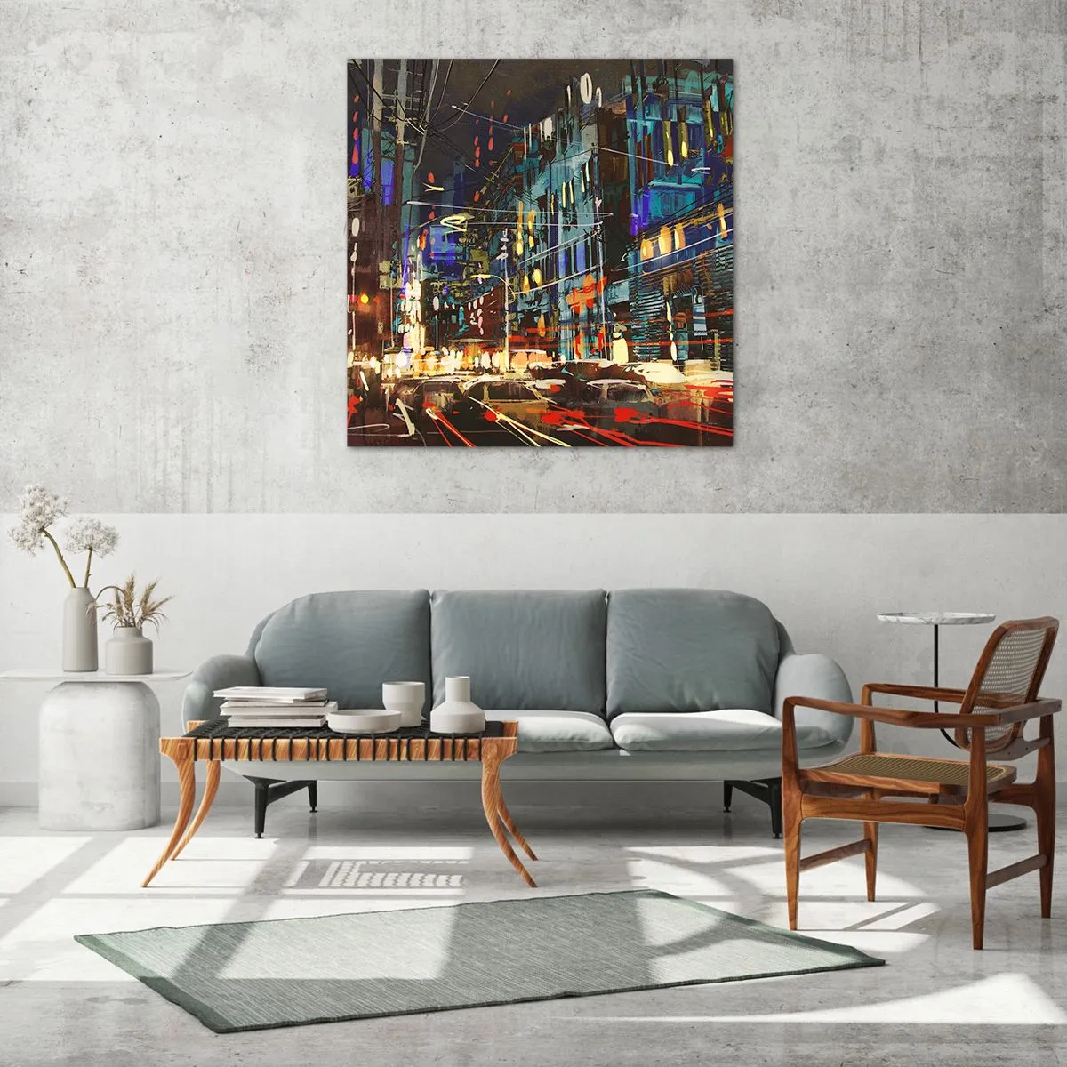 Obraz na skle - Večerní pouliční ruch - 60x60 cm