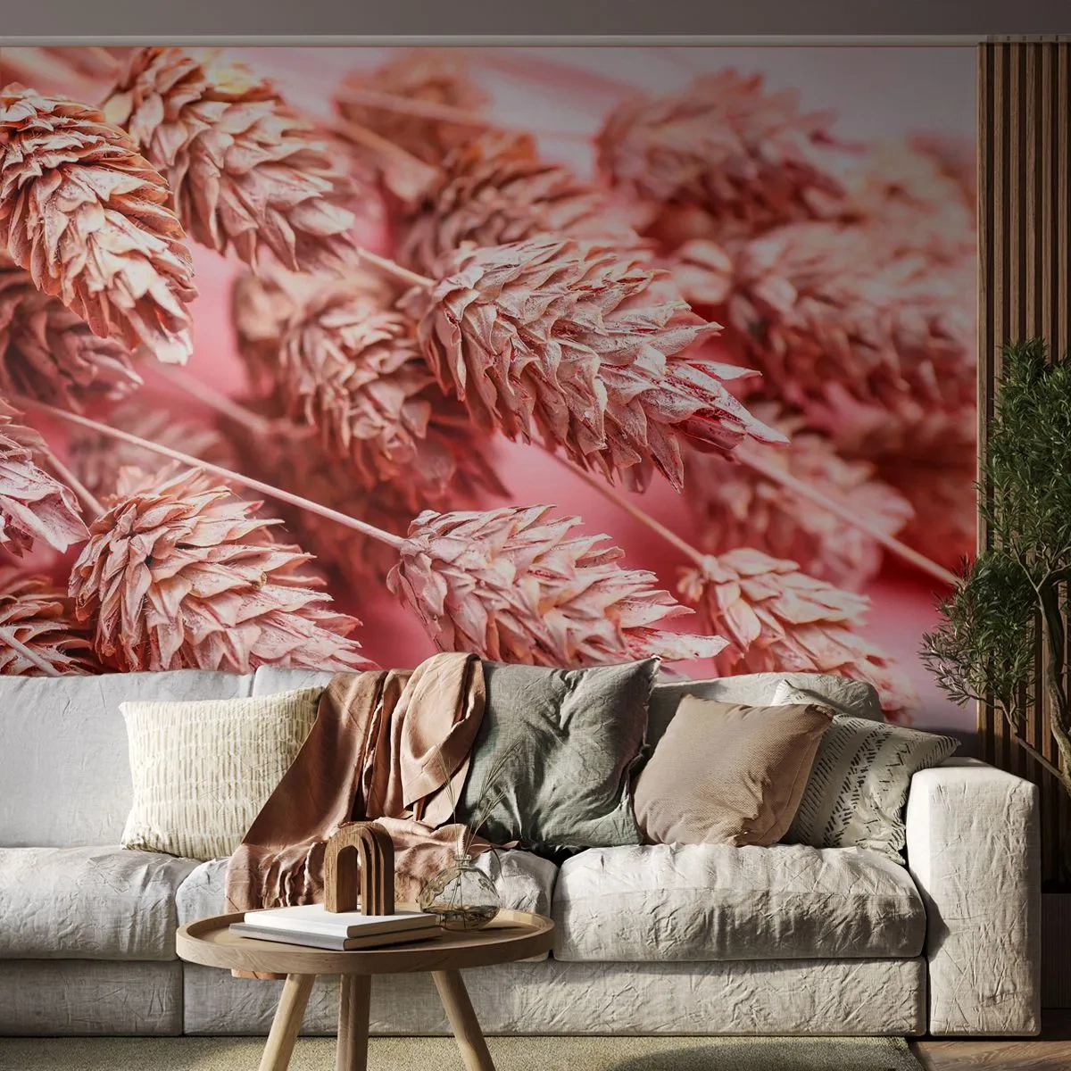 Fototapeta Premium Sand - Květinová kaskáda v růžové - Sušené květiny, Kytice květin, Květiny - 100x70 cm