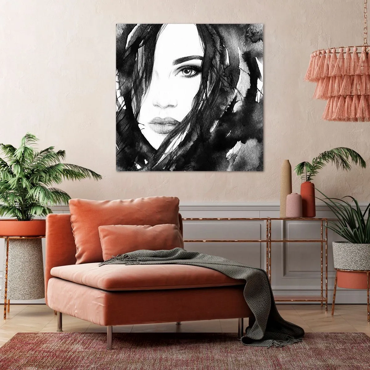 Obraz na plátně - Portrét dámy v černé a bílé - 70x70 cm