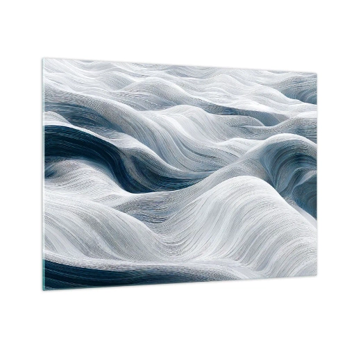 Obraz na skle - Abstraktní vlny v odstínech bílé a modré vytvářející efekt pohybu - 70x50cm - Bílé a modré vlny - Moderní nástěnná dekorace do obývacího pokoje a ložnice ARTTOR