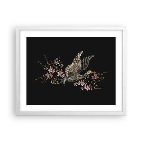 Plakát v bílém rámu - Exotický vyšívaný pták - 50x40 cm
