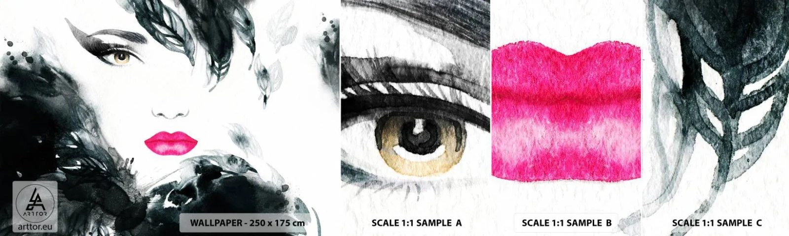 Vzor Fototapety Samolepicí Deluxe Sticker - Pozor! Femme fatale - Abstrakce, ženská tvář, Portrét ženy - 100x30 cm