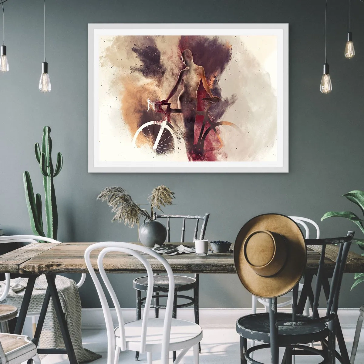 Plakát v bílém rámu - Cyklistická duše v mramorových tvarech - 70x50 cm