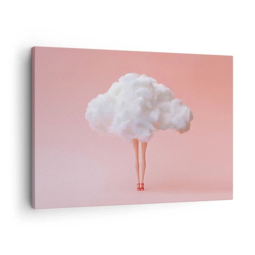 Obraz na plátně - Nohy v oblaku na růžovém pozadí - 70x50cm - Sladký slib - Moderní nástěnná dekorace do obývacího pokoje a ložnice ARTTOR