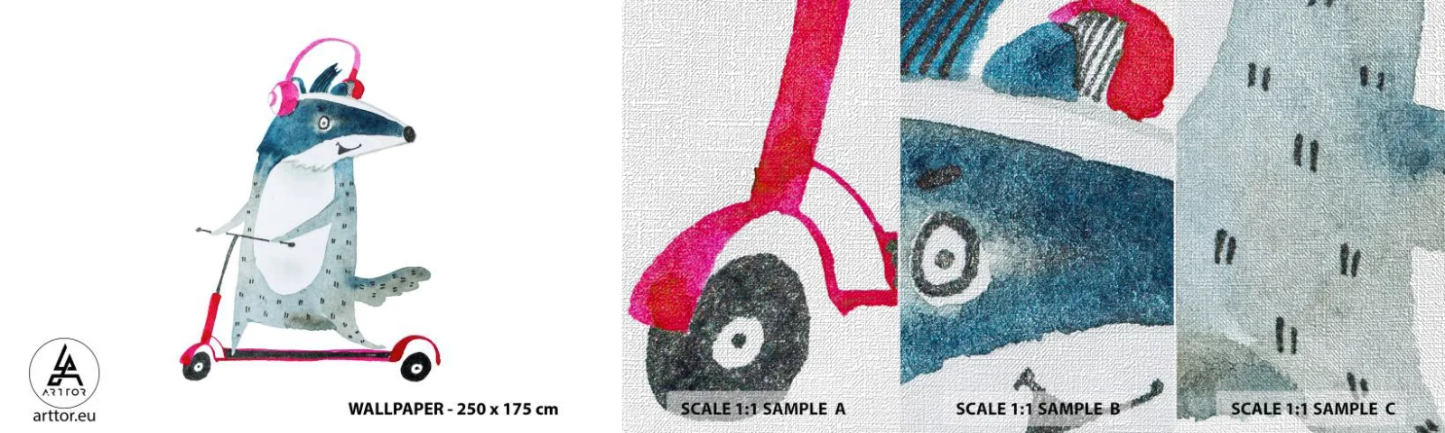 Vzor Fototapety Premium Canvas - Jezevčí radosti - Dětské, Koloběžka, Zvíře - 100x30 cm