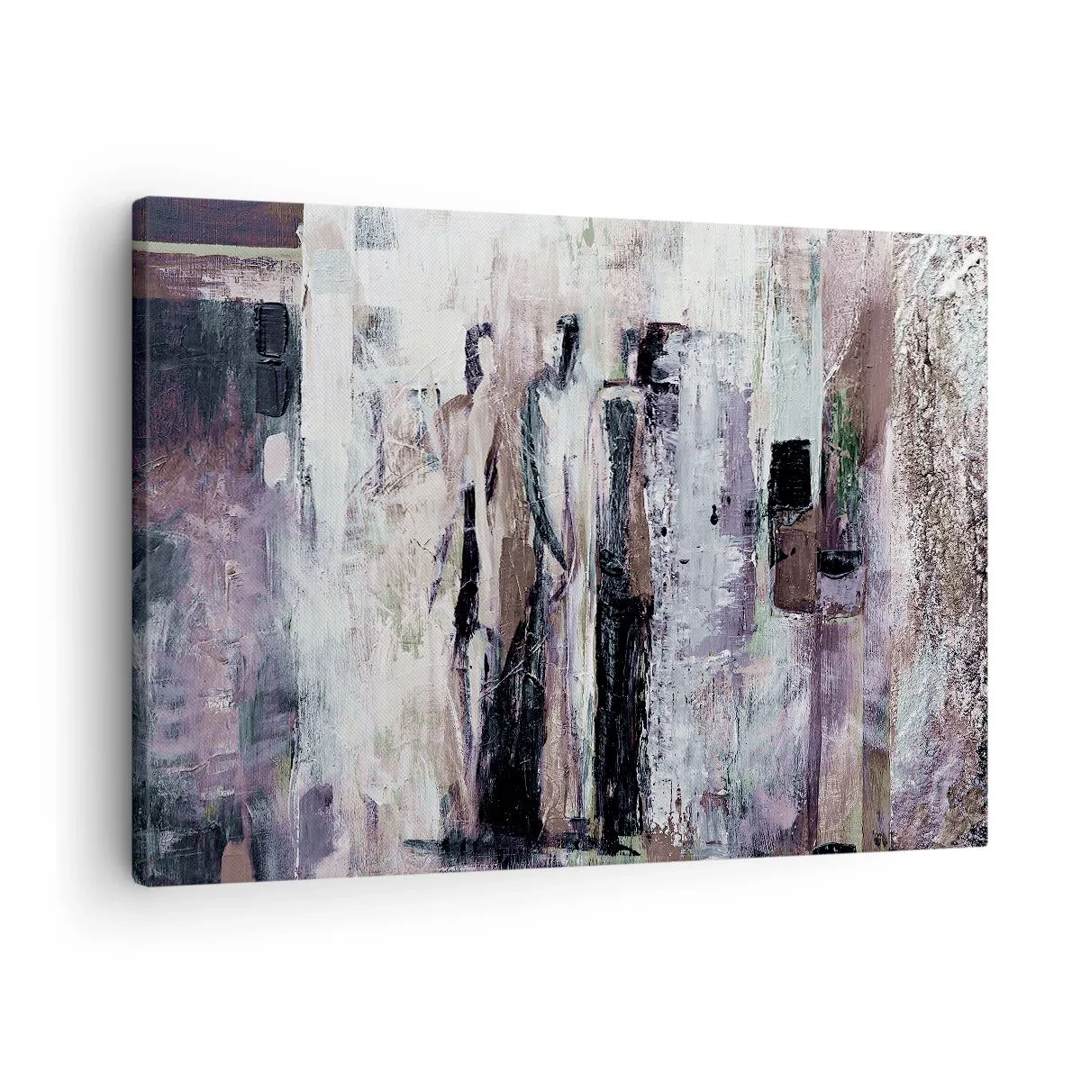 Obraz na plátně - Abstraktní kompozice se třemi postavami v pastelových barvách. - 70x50cm - Tajemná trojice - Moderní nástěnná dekorace do obývacího pokoje a ložnice ARTTOR
