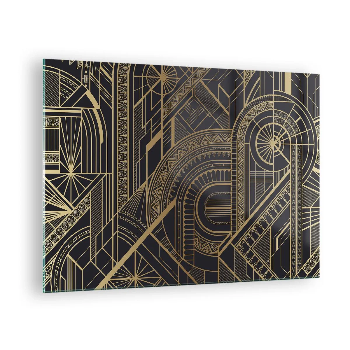Obraz na skle - Geometrický vzor Art Deco ve zlaté a černé barvě - 70x50cm - Koncepty, nápady, plány - Moderní nástěnná dekorace do obývacího pokoje a ložnice ARTTOR