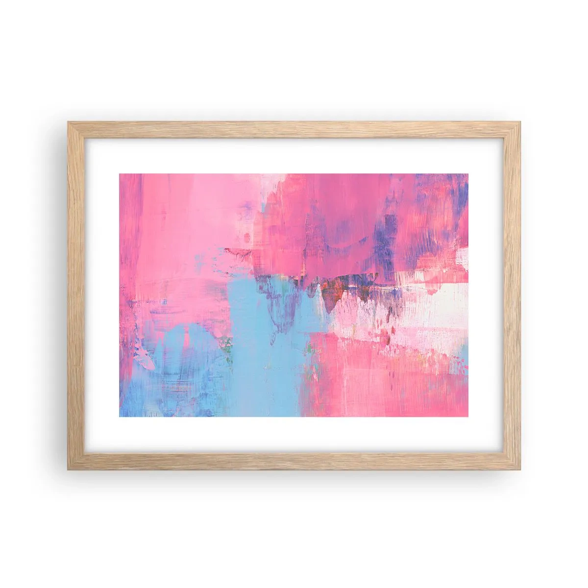 Plakát v rámu světlý dub - Růžová, modrá a špetka světla - 40x30 cm
