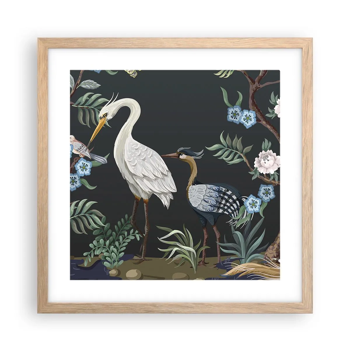 Plakát v rámu světlý dub - Ptačí průvod - 40x40 cm