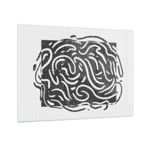 Obraz na skle - Dynamické abstraktní čáry a tečky vytvářející energický tvar - 70x50cm - Abstrakce: tanec radosti - Moderní nástěnná dekorace do obývacího pokoje a ložnice ARTTOR