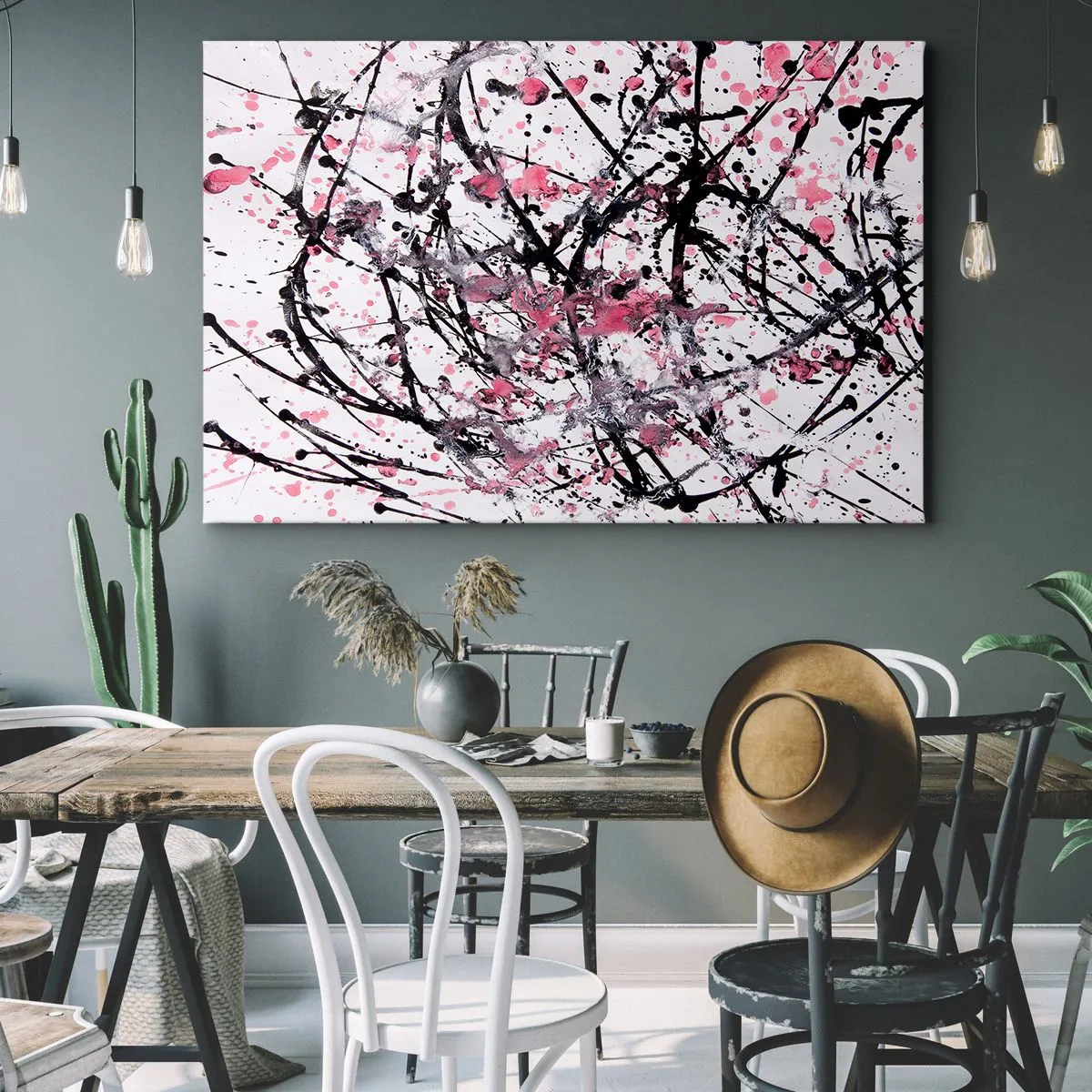Obraz na plátně - Abstraktní vzor v odstínech růžové, černé a bílé - 70x50cm - Pomíjivá povaha života - Moderní nástěnná dekorace do obývacího pokoje a ložnice ARTTOR