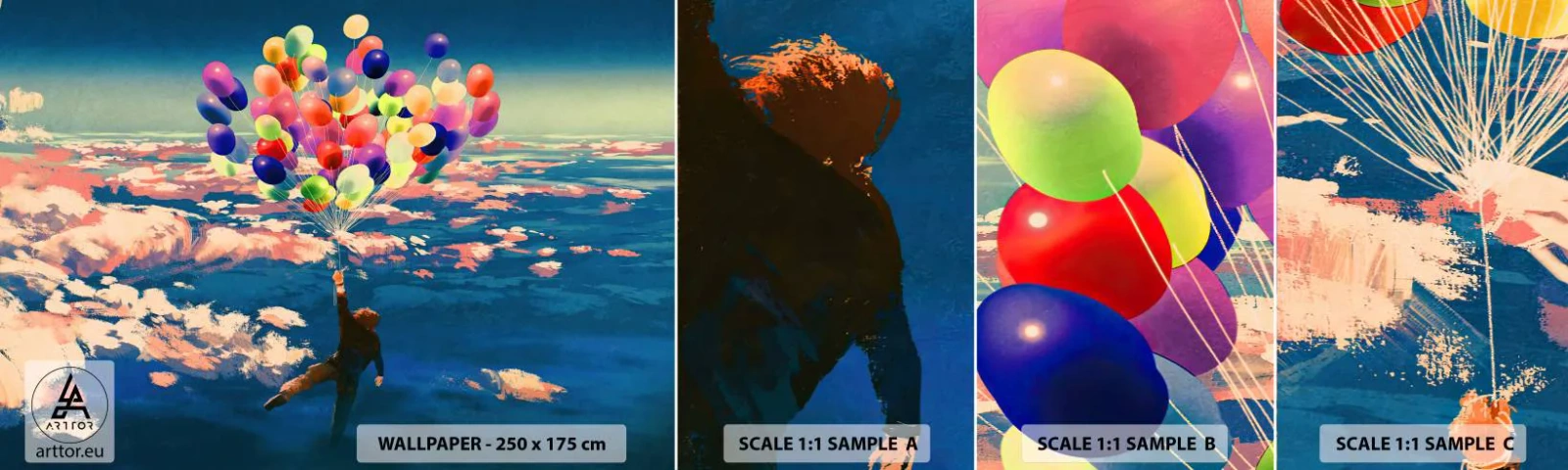 Fototapeta Vzorek Standard Eco - Splněné sny dětství - Pro děti, Barevné balónky, Abstrakce - 100x30 cm