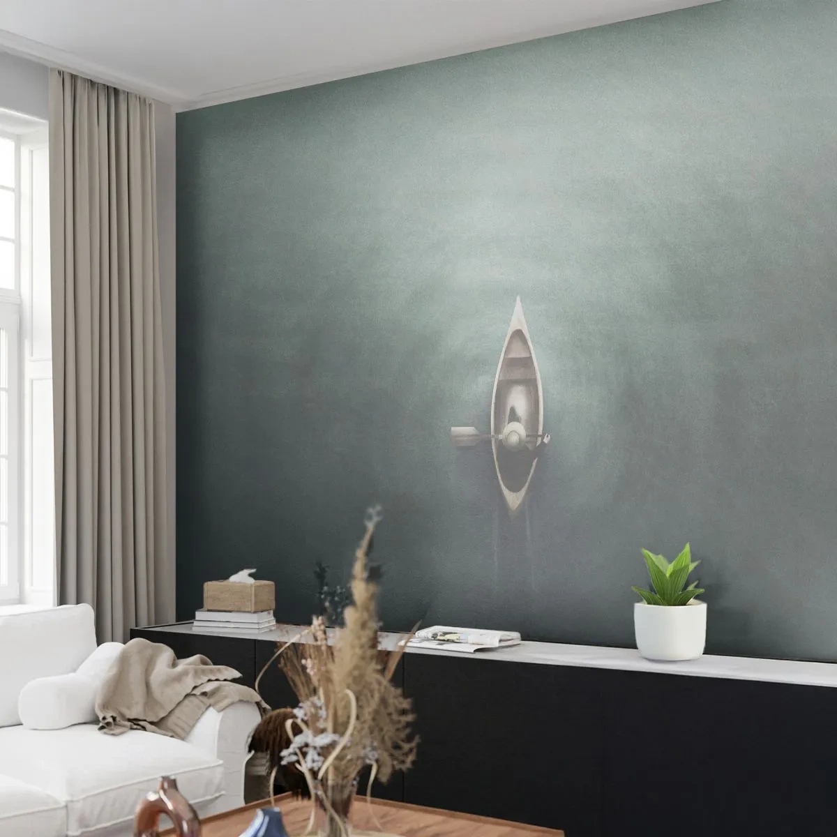 Fototapeta Standard Eco - Přes měsíční jezero - Klid, jezero, Kajak - 250x175 cm