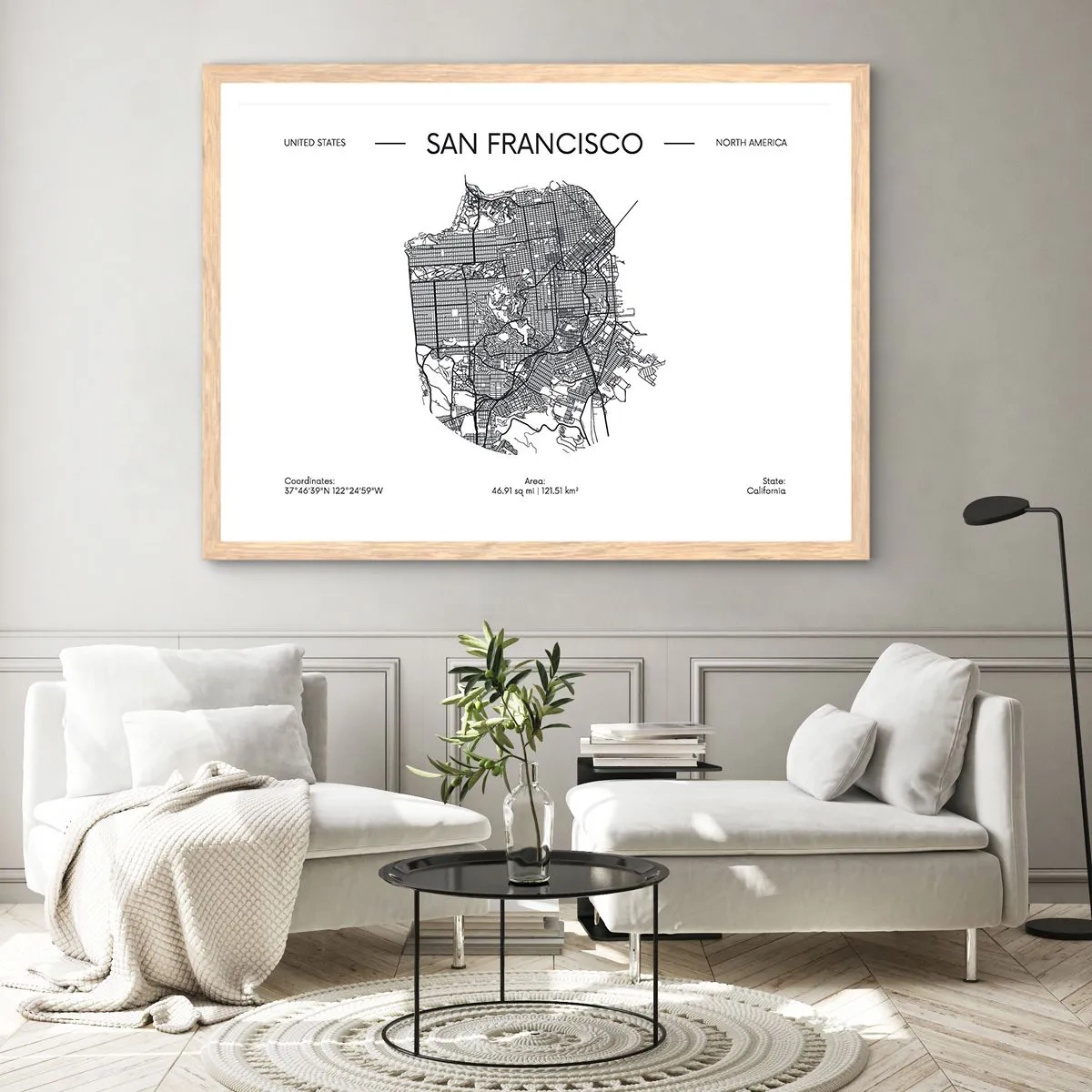 Plakát v rámu světlý dub - Anatomie San Francisca - 91x61 cm