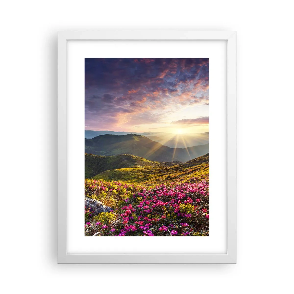 Plakát v bílém rámu - Svěžest horského rána - 30x40 cm