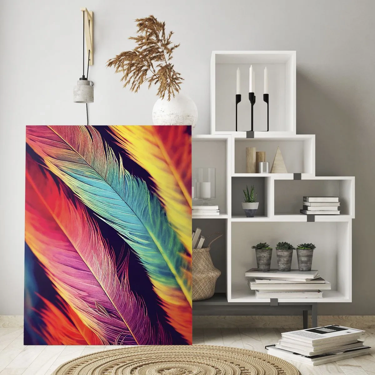 Obraz na skle - Opeřená duha - 50x70 cm