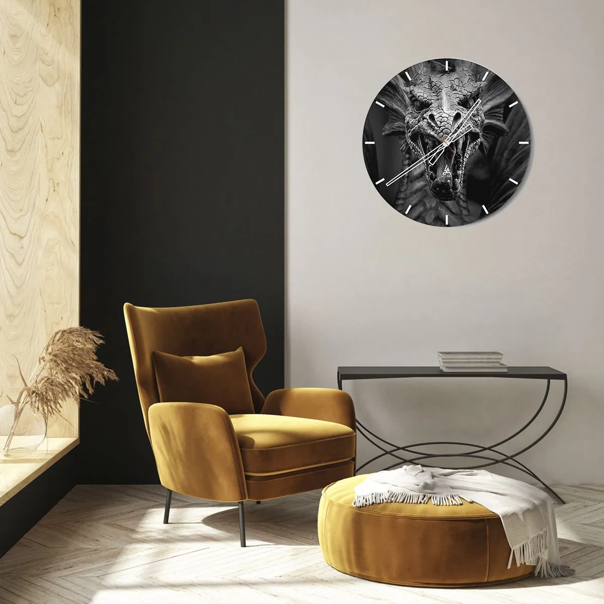 Nástěnné hodiny - Pohádkový drak v šedi - 40x40 cm