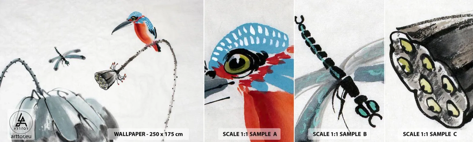 Vzor Fototapety Samolepicí Deluxe Sticker - Život louky - Abstrakce, Pták, Květ - 100x30 cm