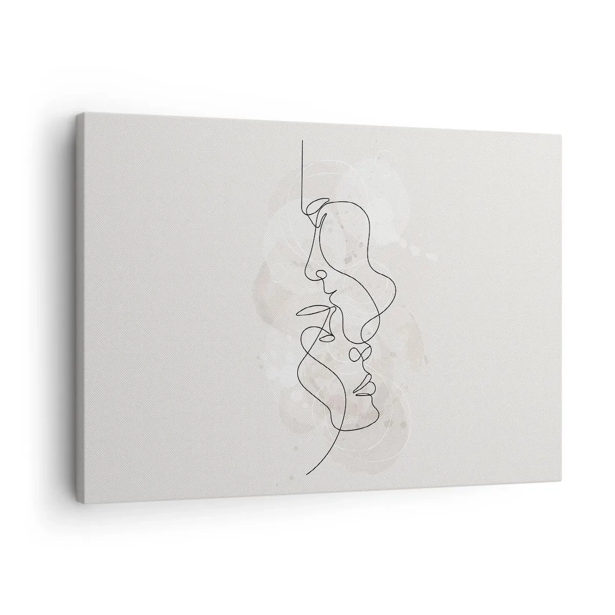Obraz na plátně - Abstraktní obrys dvou tváří na světlém pozadí - 70x50cm - Zamotaní v objetí - Moderní nástěnná dekorace do obývacího pokoje a ložnice ARTTOR