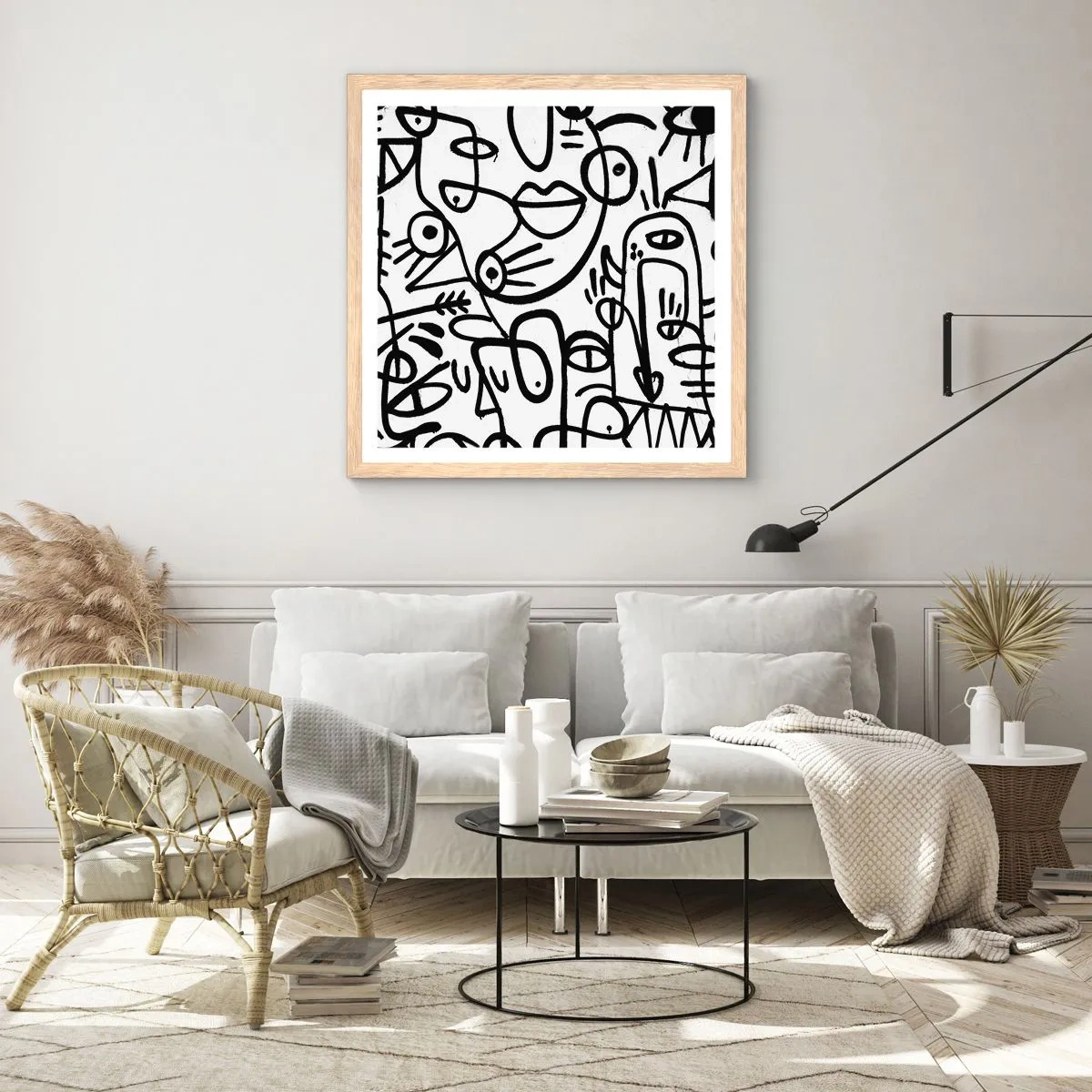 Plakát v rámu světlý dub - Tváře a přeludy - 50x50 cm