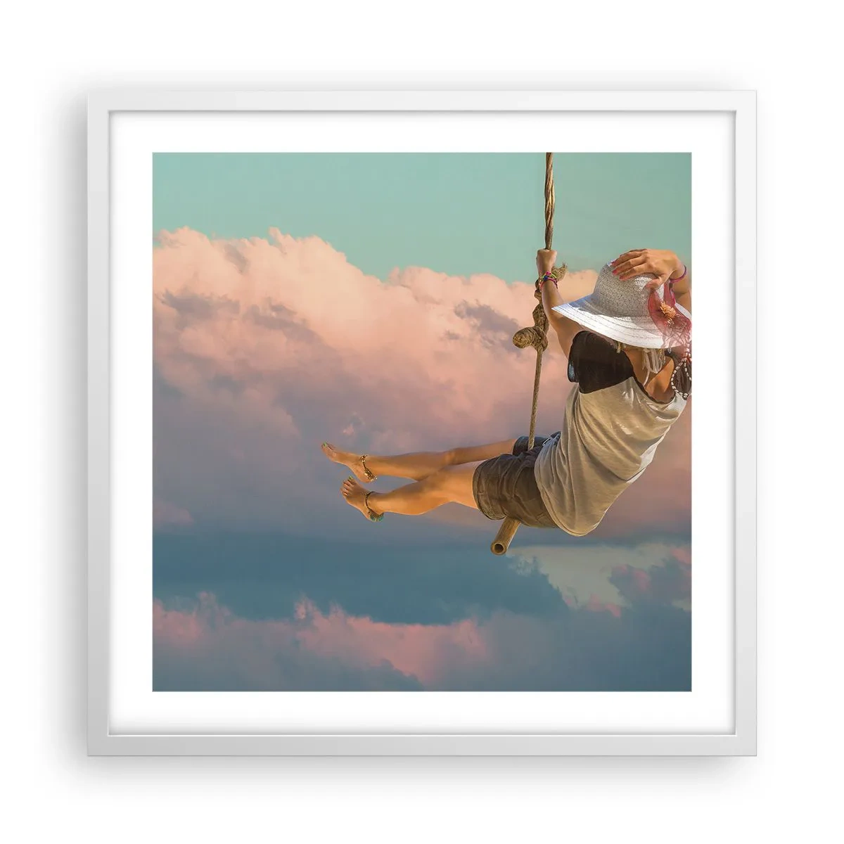 Plakát v bílém rámu - Hra v oblacích - 50x50 cm