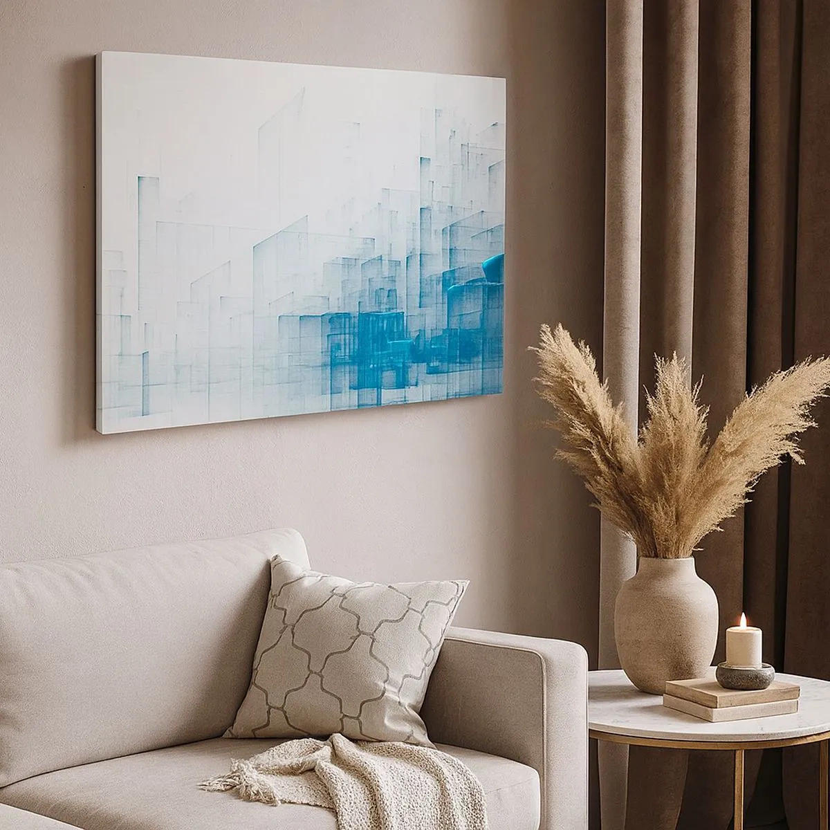 Obraz na plátně - Abstraktní geometrické tvary v odstínech modré - 70x50cm - Jak se stal prostor - Moderní nástěnná dekorace do obývacího pokoje a ložnice ARTTOR