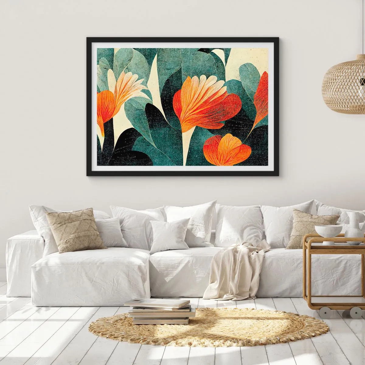 Plakát v černém rámu - Tropické horko a chlad zeleně - 70x50 cm