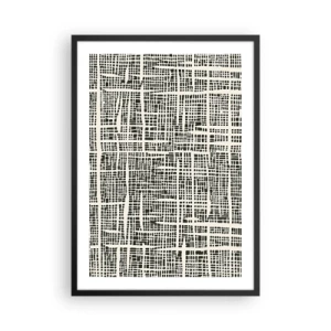 Plakát v černém rámu - Geometrický vzor v černé barvě na světlém pozadí - 50x70cm - Tkaná kompozice - Moderní nástěnná dekorace do obývacího pokoje a ložnice ARTTOR