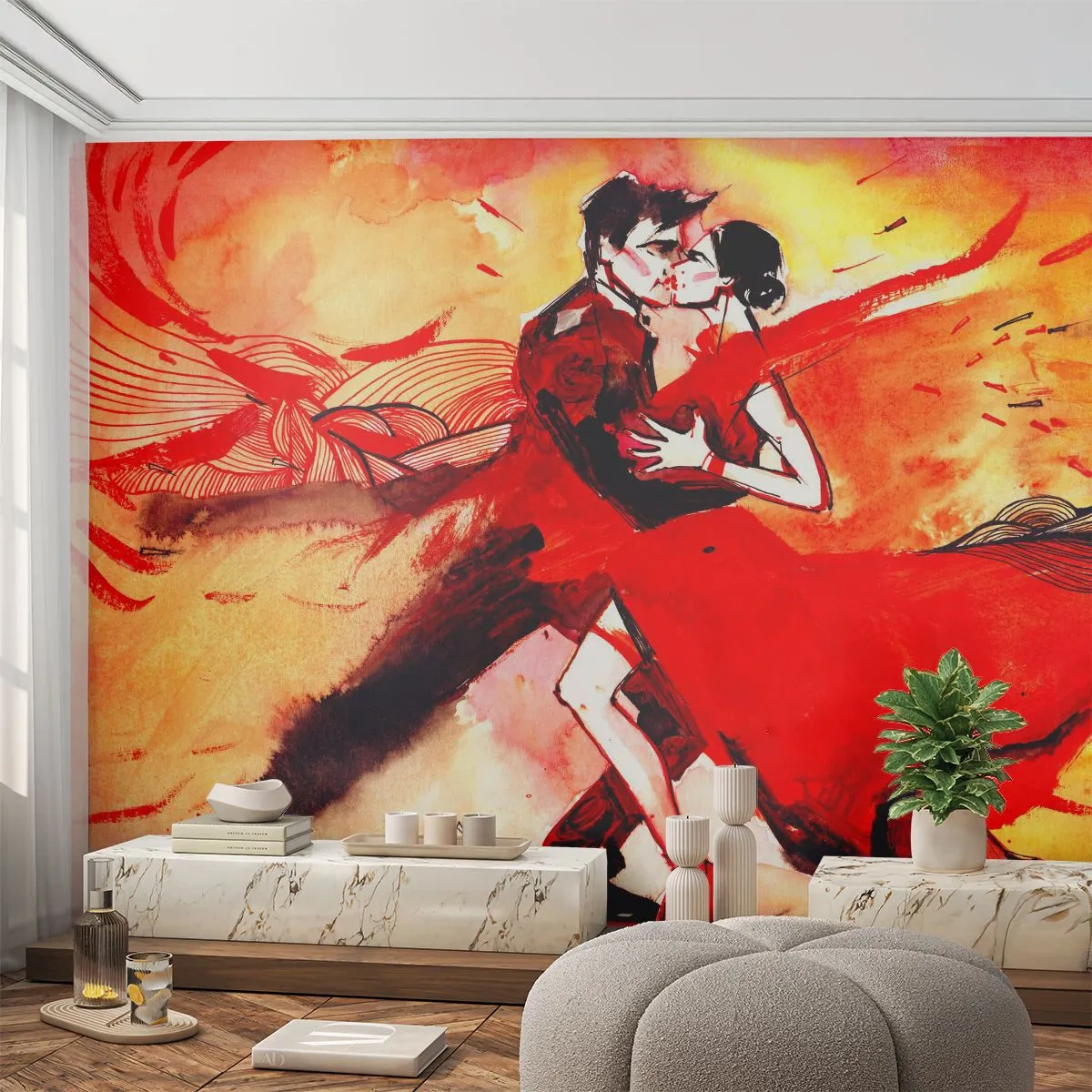 Fototapeta Samolepicí Deluxe Sticker - Purpurový rytmus náruživostí - Abstrakce, Tanec, Tango - 250x175 cm