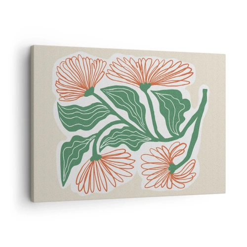 Obraz na plátně - Kresba květin v minimalistickém stylu se zelenými listy - 70x50cm - Lidové i moderní - Moderní nástěnná dekorace do obývacího pokoje a ložnice ARTTOR