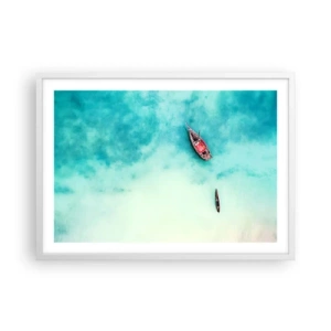 Plakát v bílém rámu - Protože na plážích Zanzibaru, když je přebytek vody… - 70x50 cm