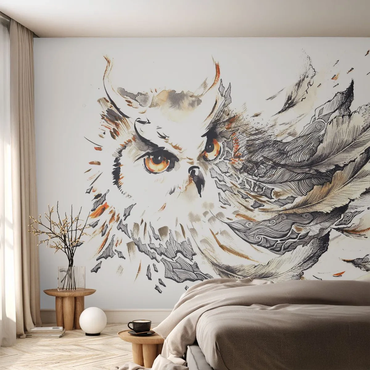 Fototapeta Samolepicí Deluxe Sticker - Přišla ze světa kouzel - Pták, Sova, Grafika - 250x175 cm