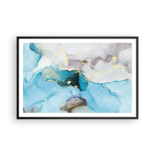 Plakát v černém rámu - Studie o setkání šedé a tyrkysové - 91x61 cm