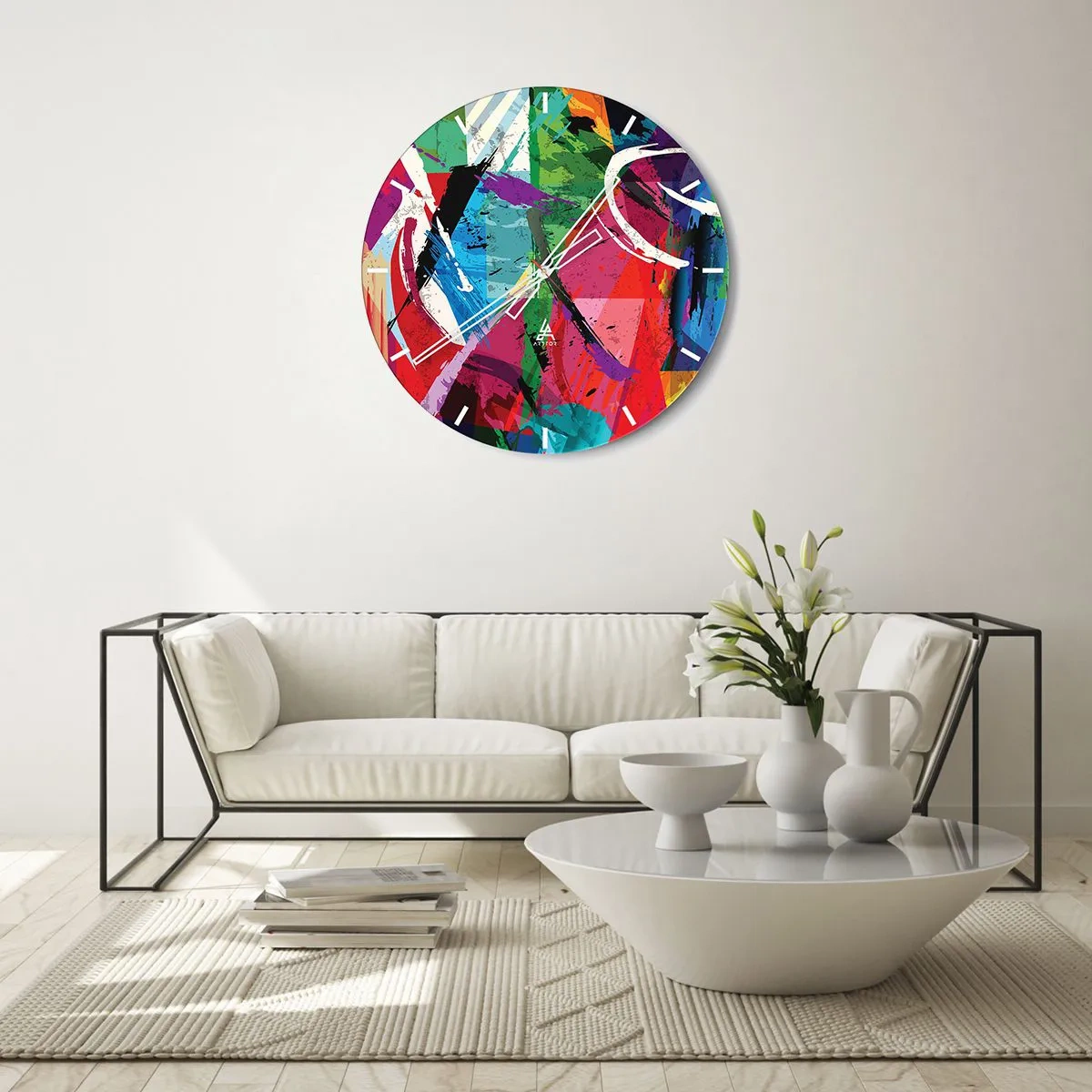 Nástěnné hodiny - Abstraktní vzor s intenzivními barvami a dynamickými liniemi. - 30x30cm - Rychle, živě a čile - Moderní nástěnná dekorace do obývacího pokoje, kuchyně a ložnice ARTTOR