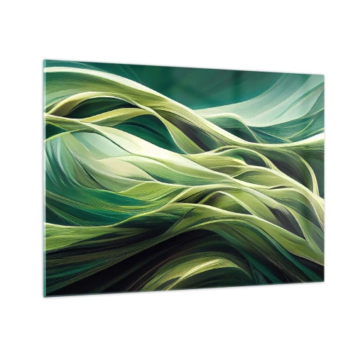 Obraz na skle - Abstraktní zelené vlny s organickými tvary - 70x50cm - Abstraktní hra na zelenou - Moderní nástěnná dekorace do obývacího pokoje a ložnice ARTTOR