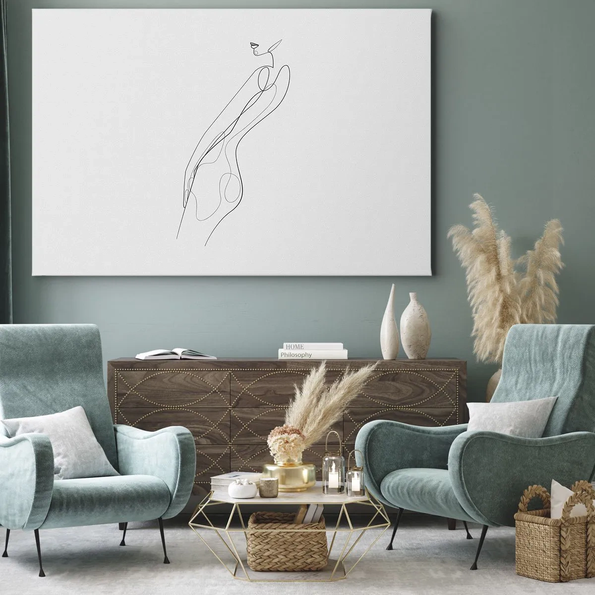 Obraz na plátně - Minimalistická linie zobrazující siluetu na světlém pozadí - 70x50cm - Pouze slib - Moderní nástěnná dekorace do obývacího pokoje a ložnice ARTTOR