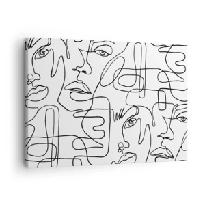 Obraz na plátně - Minimalistická kresba obličeje s linkami na světlém pozadí. - 70x50cm - Ve spletených emocích - Moderní nástěnná dekorace do obývacího pokoje a ložnice ARTTOR