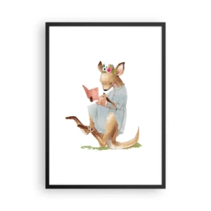 Plakát v černém rámu - Klokan čte knihu s dítětem v uměleckém stylu. - 50x70cm - Přečti mi, mami - Moderní nástěnná dekorace do obývacího pokoje a ložnice ARTTOR