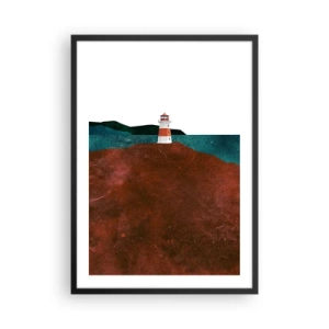 Plakát v černém rámu - Minimalistická krajina s majákem na kopci - 50x70cm - Hledící na moře - Moderní nástěnná dekorace do obývacího pokoje a ložnice ARTTOR