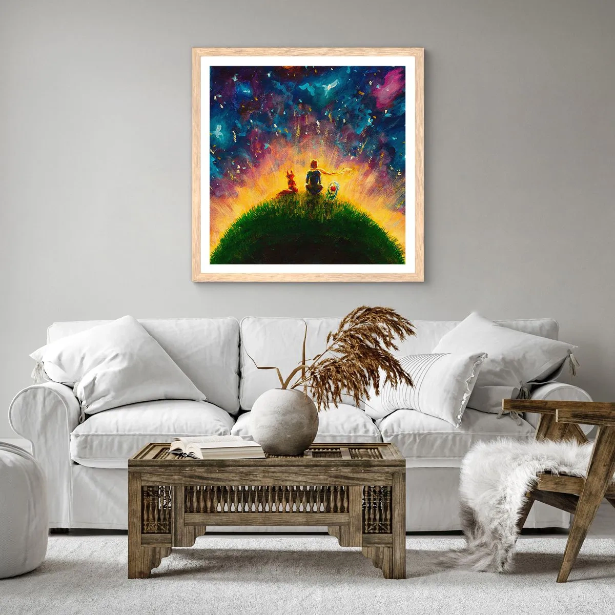 Plakát v rámu světlý dub - Láska a přátelství - celý svět - 50x50 cm