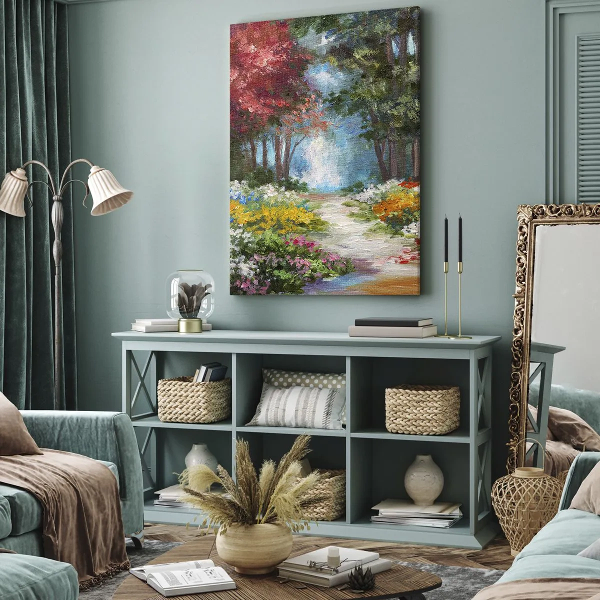 Obraz na plátně - Lesní zahrada, květinový les - 65x120 cm