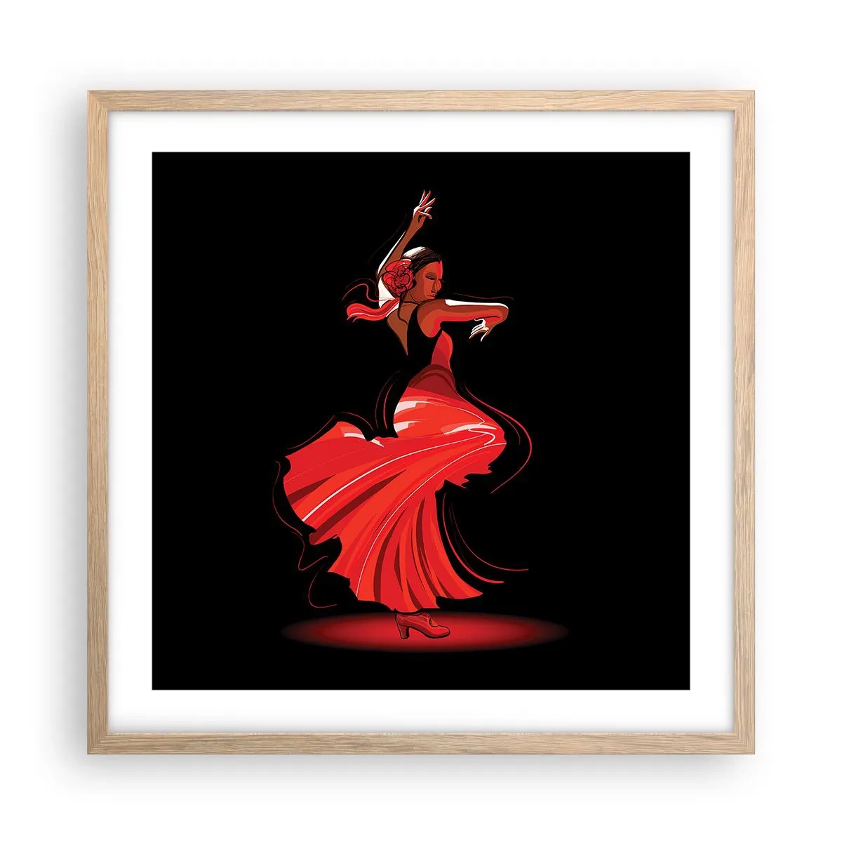 Plakát v rámu světlý dub - Žhavá duše flamenco - 50x50 cm