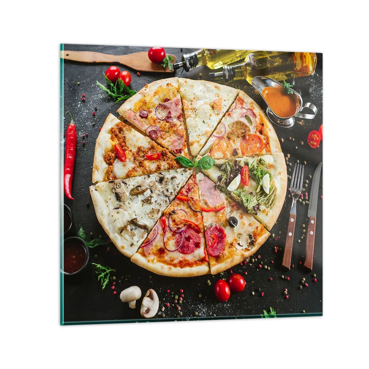 Obraz na skle - Vějíř chutí - 70x70 cm