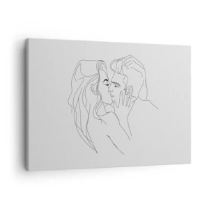 Obraz na plátně - Obrys líbajícího se páru na světlém pozadí - 70x50cm - Jedním tahem - Moderní nástěnná dekorace do obývacího pokoje a ložnice ARTTOR