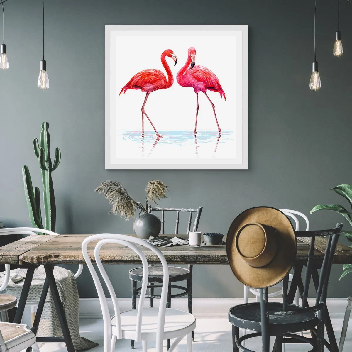 Plakát v bílém rámu - Růžové rendez-vous - 50x50 cm