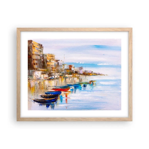 Plakát v rámu světlý dub - Vícebarevný městský přístav - 50x40 cm
