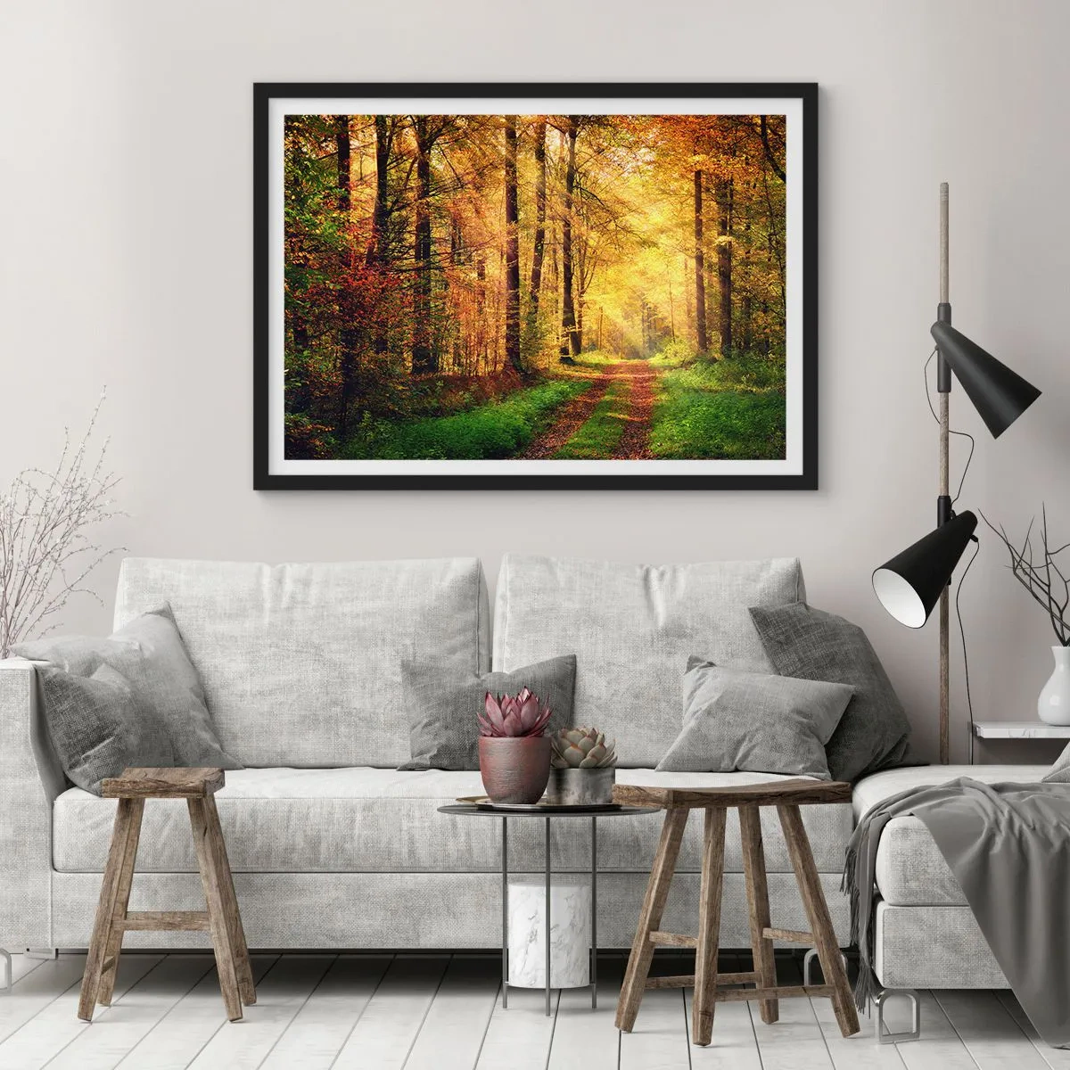 Plakát v černém rámu - Lesně-zlaté ticho - 70x50 cm